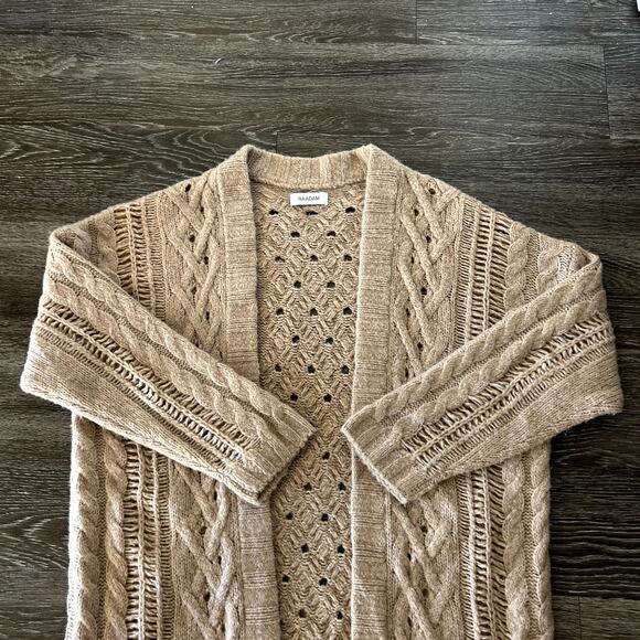 Naadam Wool Cashmere Long Cable Knit Cardigan Duster Open Front Neutral Knitwear - Picture 7 of 12